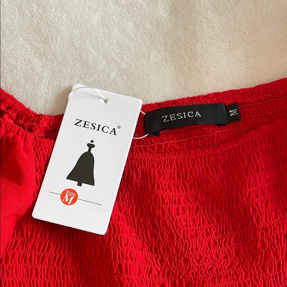 Red Puff Sleeve Dress with Pockets! - Picture 6 of 6